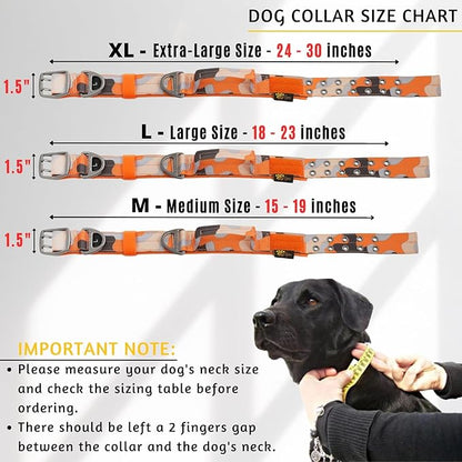 ADITYNA Heavy Duty Dog Collar for Extra-Large Dogs - Camo Orange Collar with Handle for Training, and Walking - Wide, Thick, Tactical, Soft Neoprene Padded