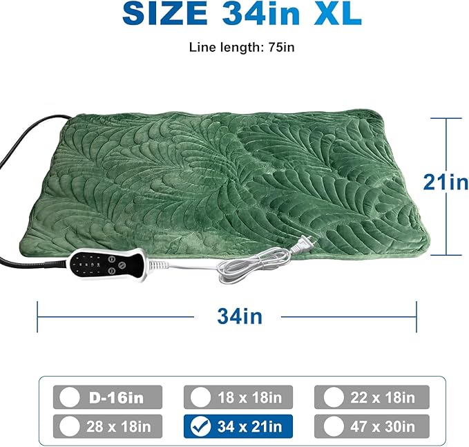 Quwzayail Large Dog Heating Pad for Dogs Smart Thermostat Switch, Whelping Supplies Heated Dog Bed, 9 Gears and time Settings with Automatic Shut-Off(34.0" Lx 21.0" W x 0.5" Th, Green)