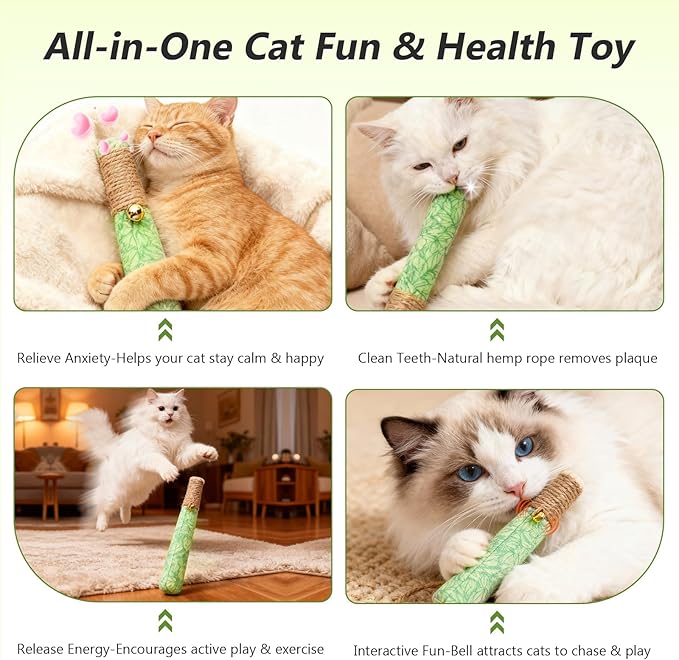 HivaolJoy 3 Pack Catnip Toys for Cats, Funny Kicker Cat Toys with Dental Rope & Jingle Bell, 100% Organic Catnip Catnip Toys, Bite-Resistant Chew Toy for Kitten Teething, Indoor Cat Toys