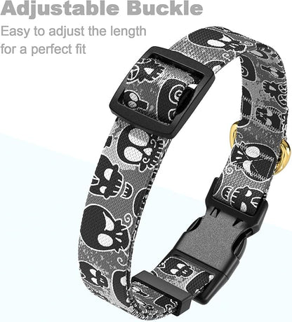 Rnivvi Dog Collar for Small Dogs, Cute Heavy Duty Adjustable Puppy Collar with Quick Release Buckle for Girl & Female, Pet Accessories for Walking Running, XS Length 5/8" Width, Black Skull