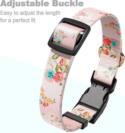 Rnivvi Dog Collar for Large Dogs, Cute Floral Heavy Duty Adjustable Puppy Collar with Quick Release Buckle for Boy Girl & Female, Pet Accessories for Walking Running, L Length 1" Width, Pink