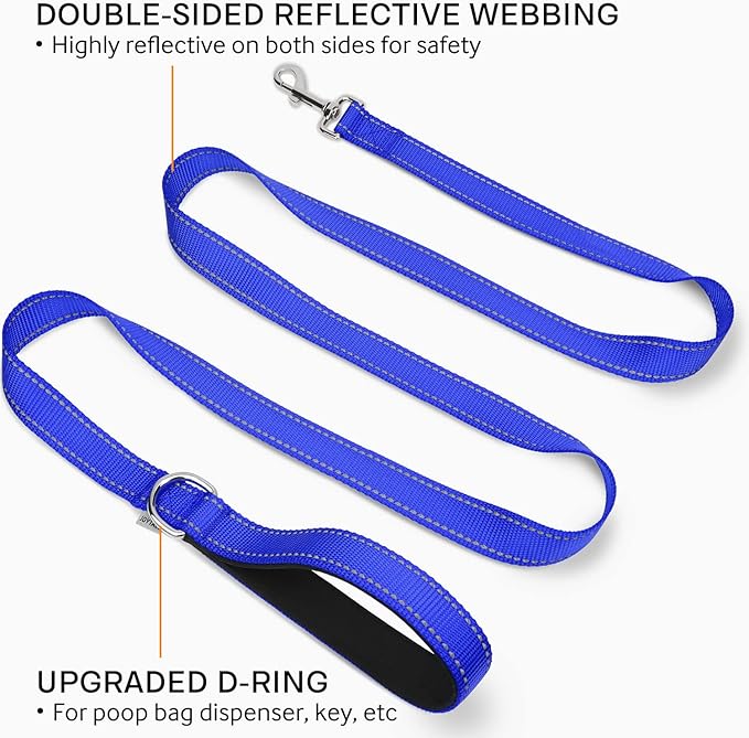 Joytale Dog Leash, 6 FT Double-Sided Reflective, Padded Handle Nylon Heavy Duty Leashes for Medium & Large Dogs Walking, Navy Blue