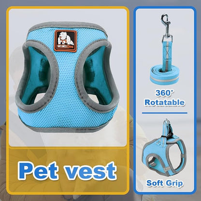 Dog Harness Medium Sized Dogs, Puppy Harness and Leash Set for Training, Running, Walking, Suitable for Small and Medium Dog Vest, Blue, M