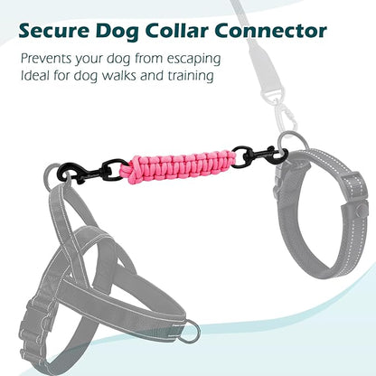PetBonus Dog Collar Safety Clip, Handmade Backup Safety Strap for Dog Harness, Prong, Pinch Collar, Double Ended Clasp Leash Connector (Pink)