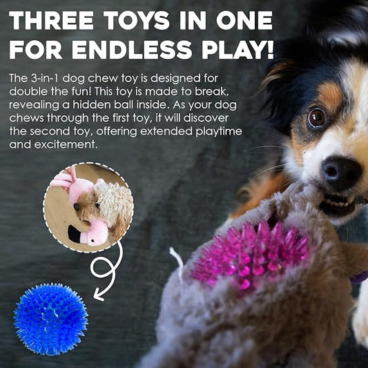 Flourish Pets 3 in 1 Multi-Layer Chew Toy for Active Dogs | Non-Toxic BPA Free Double Stitched Soft Fabric Exterior Dog Toys | Long-Lasting Dog Plush Toys –Small Flamingo 13.5"