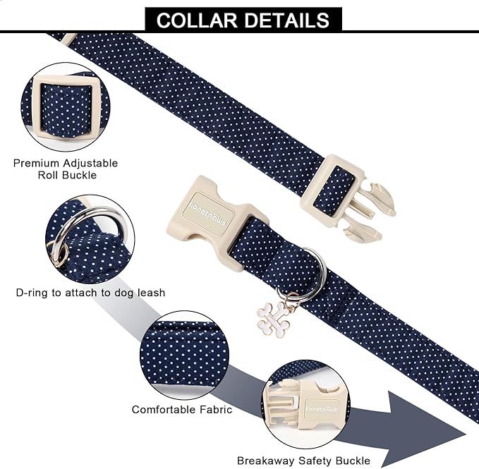 Lionet Paws Boy Dog Collar- Cute Navy Blue Dog Collars with Plastic Buckle, Light Adjustable Dog Collars for Medium Dogs