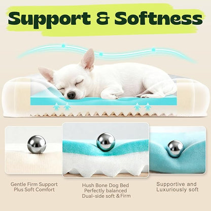 hush bone 24 Inch Orthopedic Dog Couch Bed for Small Dogs/Cats,Cooling Gel Memory Foam + Egg Crate Foam,Waterproof Removable Washable Cover,4-Sided Bolster,Non-Slip Bottom,Grey