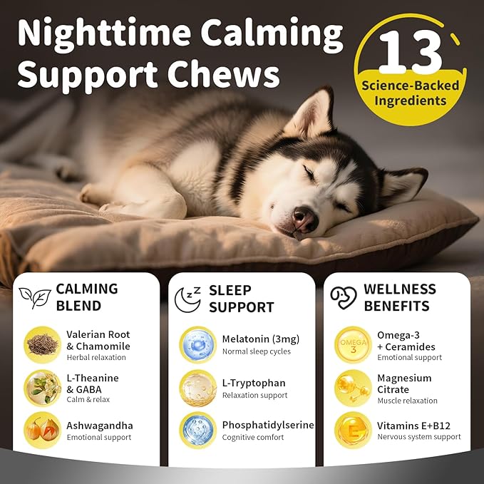 POPPAW Melatonin for Dogs, Calming Chews with Valerian Root & L-Theanine for Sleep Aid & Emotional Support, Calming Treats for Stress Anxiety Relief, Thunder, Fireworks, Barking, Chicken Flavor, 90Ct