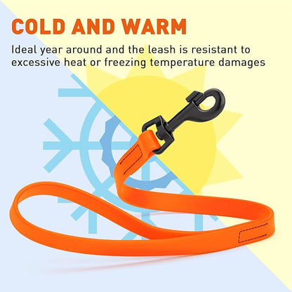 Dogline Biothane Waterproof Dog Leash Strong Coated Nylon Webbing with Black Hardware Odor-Proof Easy to Clean High Performance for Small or Large Dogs Made in USA 2 ft Lead, Hunter Orange