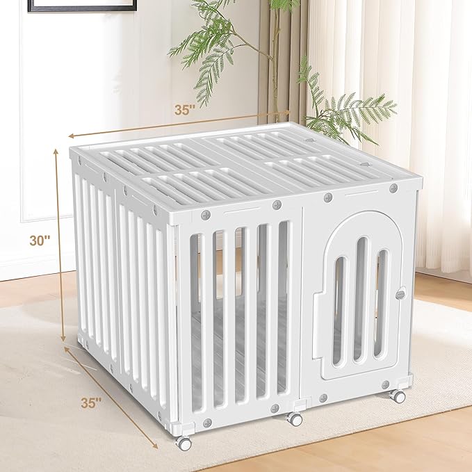 AOOLE Dog Playpen with Door & Cover Top, Fence Panel Puppy Playpen, Room Dog Crate, Pet Playpen for Small & Medium Dogs, Puppy Play Pen for Indoors & Outdoor (35" L x 35" W x 30" H)