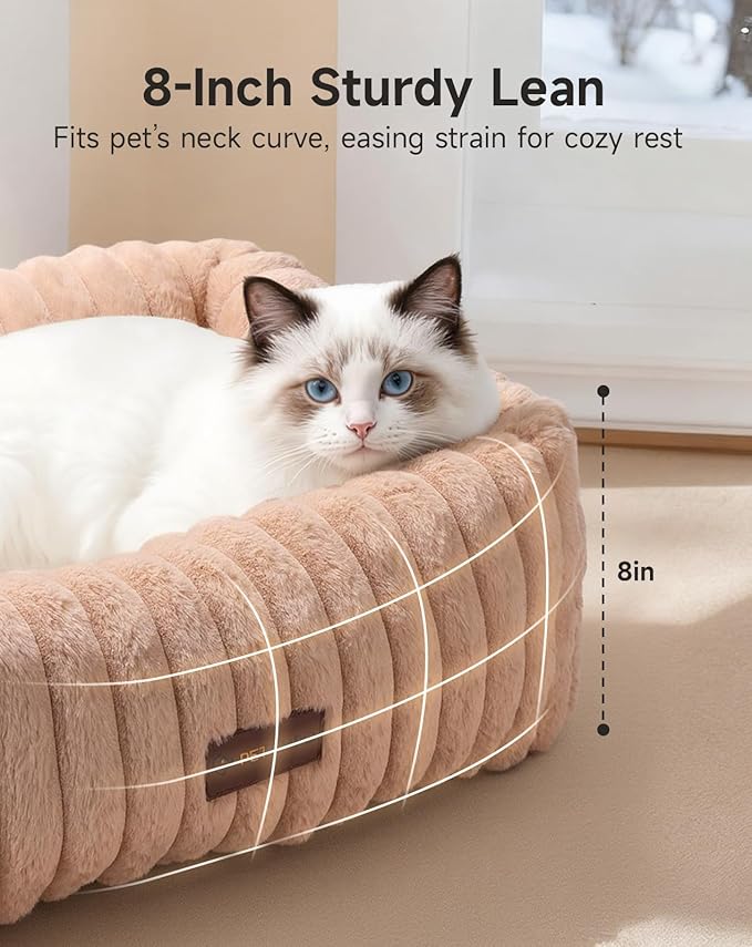 PETEMPO Heated Cat Bed Indoor, Pet Bed with 6 Temperature & 5 Timer Settings, Fluffy Cat Couch with Removable Machine-Washable Cover for Dogs Kitten Puppy in Winter, UL & FCC Certified, Small, Brown