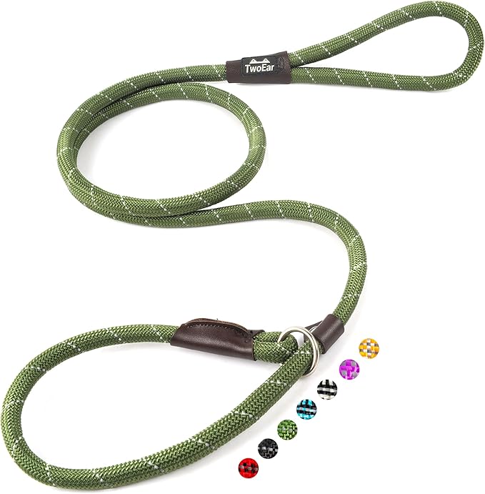 TwoEar 6FT Slip Lead Dog Leash, Heavy Duty Slip Leash for Dogs with Highly Reflective, Strong Rope Slip Leads No Pull Pet Training Leashes for Large Medium Dogs ( 1/2", Green )