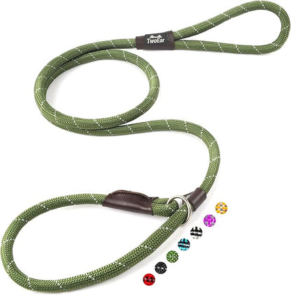TwoEar 6FT Slip Lead Dog Leash, Heavy Duty Slip Leash for Dogs with Highly Reflective, Strong Rope Slip Leads No Pull Pet Training Leashes for Large Medium Dogs ( 1/2", Green )