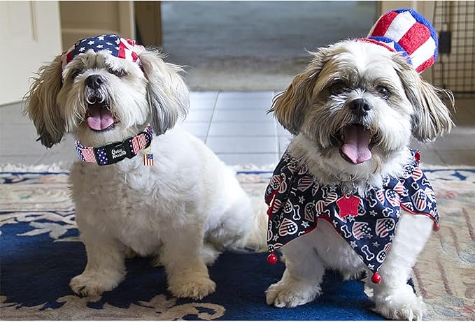 Independence Dog Collar-American Flag Pet Collar Adjustable Cute Soft Collars Holiday Comfortable Cotton Puppy Collar for X-Small Dogs