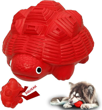 Indestructible All-Rubber Squeaky Dog Toy for Aggressive Chewers, Tough Durable Chew Toy for Medium & Large Breeds, Safe One-Piece Turtle Design, Teeth Cleaning & Boredom Relief