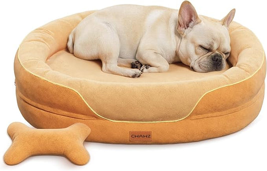 CWAWZ Large Orthopedic Dog Bed, 36 in. Dog Bed for Large Sized Dogs with Full-Surround Bolsters, Dual-Sided Dog Cooling Beds with Memory Foam, Washable Pet Sofa Couch with Nonslip Bottom, Brown