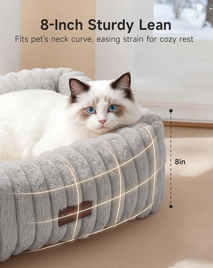 PETEMPO Heated Cat Bed Indoor, Pet Bed with 6 Temperature & 5 Timer Settings, Fluffy Cat Couch with Removable Machine-Washable Cover for Dogs Kitten Puppy in Winter, UL & FCC Certified, Small, Grey