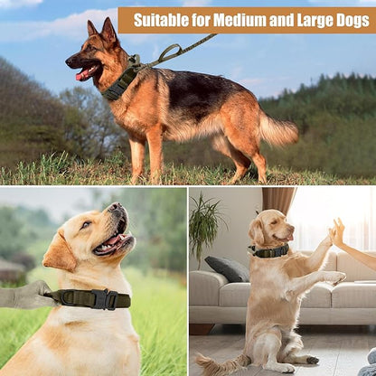 Tactical Dog Collar Leash Set, Adjustable Military Training Nylon Collar Dog Training with Control Handleand Metal Buckle, Dog Collar for Medium Large Dogs (Green,XL)