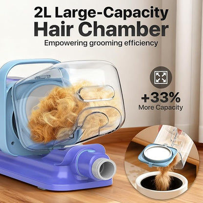 Dog Grooming Kit with Vacuum, 15000Pa Pet Hair Clipper and Shedding Brush, 50dB Low Noise, 2L Capacity, White