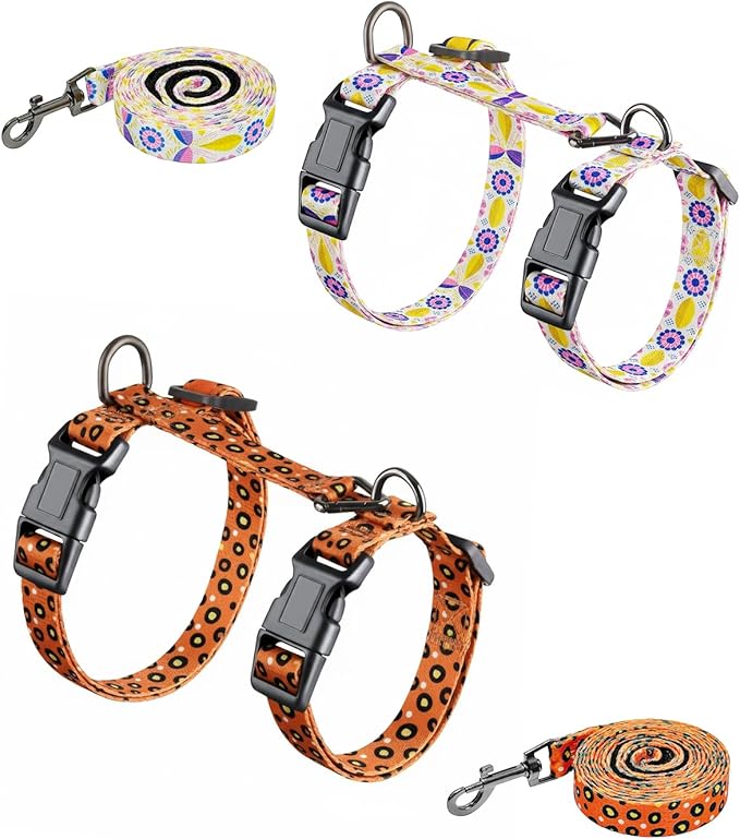 Halypet 2-Pack Cat Harness and Leash Set, Escape Proof 3-in-1 Adjustable Harness for Cats, Soft Lightweight, Easy On & Control for Walking, Travel & Outdoor Use, Medium (White & Orange)