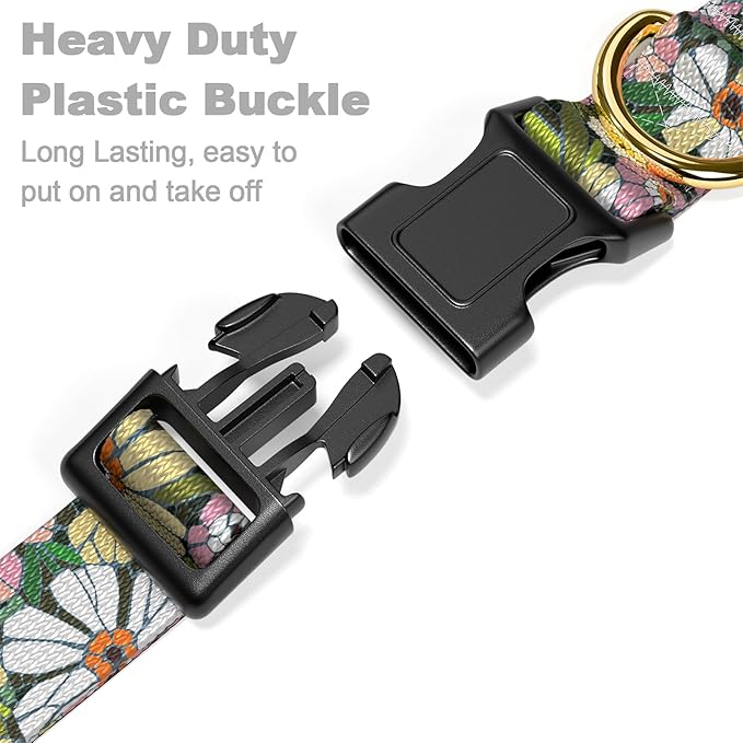 Rnivvi Dog Collar for Small Dogs, Floral Heavy Duty Adjustable Puppy Collar with Quick Release Buckle for Girl & Female, Pet Accessories for Walking Running, S Length 3/4" Width, Abstract Flowers