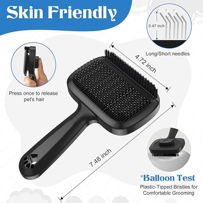 GracePals Self Cleaning Dog Brush for Shedding - Bristle Brush and Long/Short Needles Design, Skin Friendly, Slicker Deshedding Dog Brush, Hair Removal for Long & Short Haired Pets (Black)