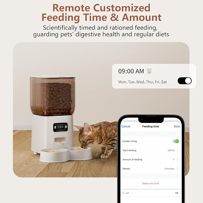 Gzenlos Automatic Cat Feeder with Camera, 5L Auto Dog Feeder with Night Vision Cat Food Dispenser with Stainless Steel Bowl, Pet Feeder for Small Pets Indoor (Vedio)