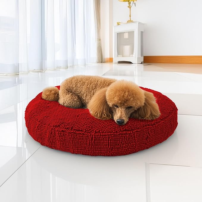 Muddy Mat®Cloud K-9 Bed for Dogs & Cats, Soft & Relaxing Donut Dog Bed, Chenille Material, Removable Cover, Washable & Dryer Safe–Red Medium(35'x35')