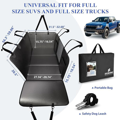 ROUWINNE Back Seat Extender for Dogs Truck-Upgraded PU Leather-Dog Pet Seat Cover Back Seat Hard Bottom 500lbs, Anti-Scratch Dog Hammock for Crew Cab Trucks F150, RAM1500, Sierra, Tundra, Silverado