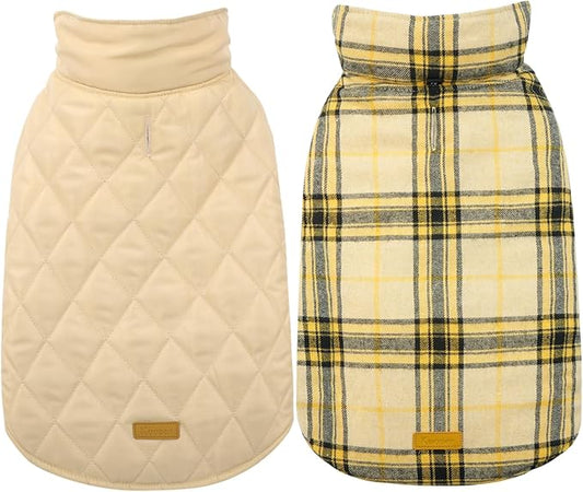 Kuoser Waterproof Dog Coat, Reversible Dog Jacket for Small Dogs, Adjustable Durable Doggie Winter Coat Warm Cozy Puppy Cold Weather Apparel from Small to Large Breed, Yellow S