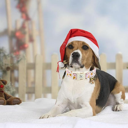 Elegant littlle Tail Christmas Dog Collar, Pink Pet Collars Soft Cotton Winter Dog Collar with Quick Release Buckle Pet Puppy Collars for Small Medium Large Dogs