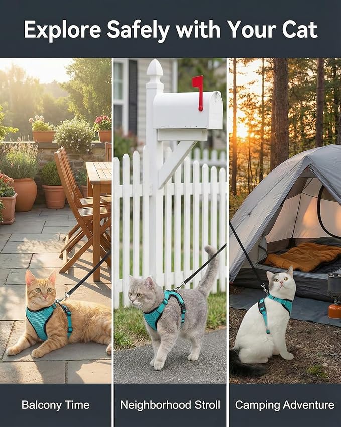 Luxelle 2 Pack Escape-Proof Cat Harness and Leash Set for Walking – Adjustable No Pull Soft Vest with Easy-Wear Buckle, Reflective Straps, Breathable Mesh – Outdoor Travel Harness for Cats & Kittens