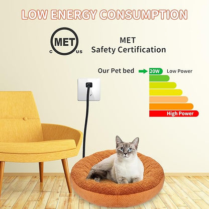 AUPETEK Heated Cat Beds for Indoor Cats Warming Cat Beds Super Soft Machine Washable Thermo Kitty Electric Heating Bed 19 Inches Round