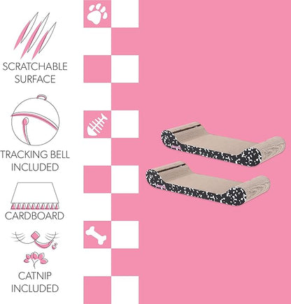 The LICKER Store CSR1003B-SET2 Rini 23.75" Modern Cardboard Lounge Bed Cat Scratcher with Built-in Bell Toys and Catnip, Black/White (Set of 2)