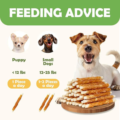 MON2SUN Dog Treats, 5 Inch Rawhide Twist Chicken Hide Sticks, Suitable for Puppy and Small Dogs, 5 Inch (Chicken, Pack of 25)