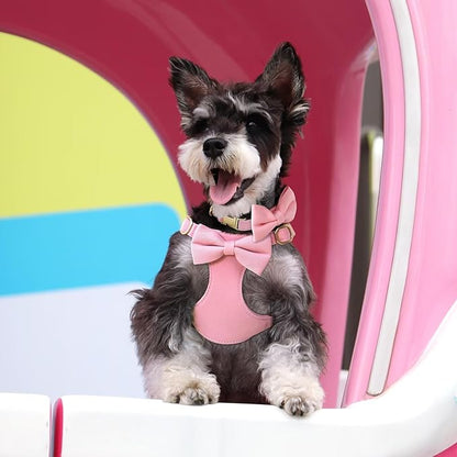 Beirui Adorable Small Dog Harness Collar and Leash Set,Cute Puppy Harness Set with 3 Bows for Small Dogs,Shih Tzu,Dachshund,Adjustable Step-in Vest for Daily Walking,Parties&Holiday Outfits(Pink,S)