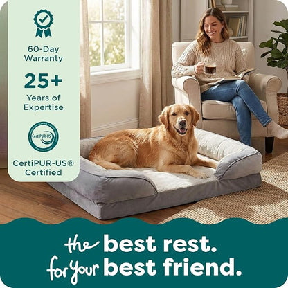 Furhaven Memory Foam Dog Bed for Large Dogs w/ Removable Bolsters & Washable Cover, For Dogs Up to 95 lbs - Plush & Velvet Waves Perfect Comfort Sofa - Granite Gray, Jumbo/XL