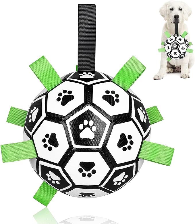 CHUKCHI Dog Toys Soccer Ball with Straps, Interactive Dog Toys for Tug of War,Puppy Birthday Gifts,Dog Water Toy,Pet Tug Toy,Durable Pet Balls for Small Medium & Large Dog（8 inch）
