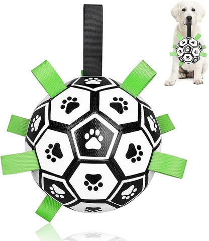CHUKCHI Dog Toys Soccer Ball with Straps, Interactive Dog Toys for Tug of War,Puppy Birthday Gifts,Dog Water Toy,Pet Tug Toy,Durable Pet Balls for Small Medium & Large Dog（8 inch）