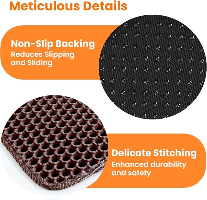 Petinstinct Cat Litter Mat, 24x18 Inches Large Double Layer Honeycomb Cat Litter Trapping Mat, Non Slip Waterproof Urine Proof Cat Litter Box Mat for Floor, Kitty Litter Rug, Cat Supplies, Brown