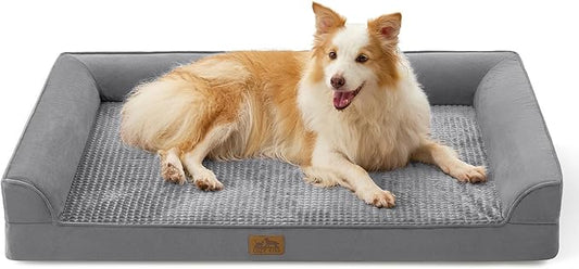 COZY KISS Orthopedic Dog Beds for Large Sized Dog, XL Bolster Pet Couch with Waterproof Lining, Egg Crate Foam Sofa for Pets Up to 100 lbs, U-Shaped, 44x32x7 inch, Grey