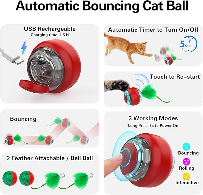 Interactive Cat Toy Playset, Hide and Seek Toy with Motion Activate Cat Ball, 2 Kitten Toys Bell Ball, Exercise Toys for Indoor Bored Adult Cats