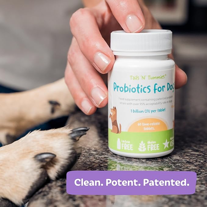 Tails ’N’ Tummies Probiotics for Dogs: 60 Tiny Tablets for Allergies, Itchy Skin, Diarrhea & Digestive Relief – Gentle, Clean Formula for Dogs