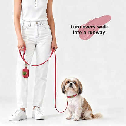 Didog Soft PU Leather Dog Collar, Stylish Quick Released Dog Collars for Small Dogs, Easy Clean Adjustable Pet Collar for Daily Walking, Red, S Fit 10-16" Neck