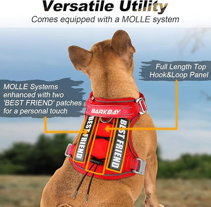 BARKBAY Service Dog Vest Tactical Dog Harness Medium Large Sized Dog Tags Personalized No Pull Adjustable Harness Reflective K9 Working Training Easy Control Military Molle System(Red,S)
