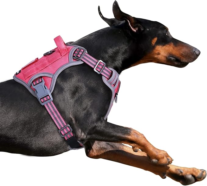 BUMBIN Tactical Dog Harness for Large Dogs No Pull, Famous TIK Tok No Pull Puppy Harness, Fit Smart Reflective Pet Walking Harness for Training, Adjustable Dog Vest Harness with Handle Pink L