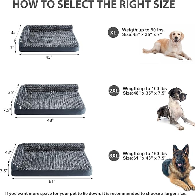 BFPETHOME Orthopedic Dog Beds for Large Dogs-Waterproof Sofa Dog Bed with Removable Washable Cover, Large Pet Bed with Waterproof Lining and Nonskid Bottom,Pet Bed for Dogs