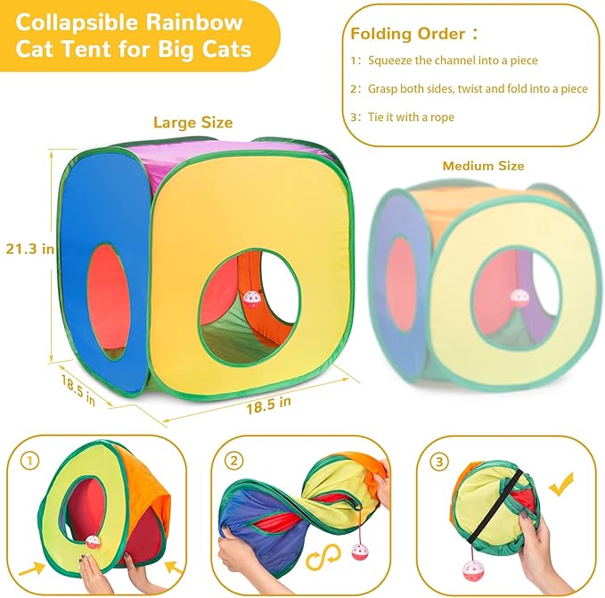 Retro Shaw Cat Toys, 33Pack, Interactive Kitten Toys for Indoor Cats Kitty with Collapsible Cat Tunnel Tube Tent Feather Wand Teaser Bell Fuzzy Pompom Crinkle Ball Springs Mice Toys