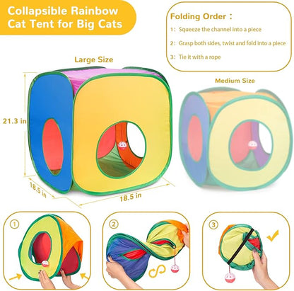 Retro Shaw Cat Toys, 33Pack, Interactive Kitten Toys for Indoor Cats Kitty with Collapsible Cat Tunnel Tube Tent Feather Wand Teaser Bell Fuzzy Pompom Crinkle Ball Springs Mice Toys