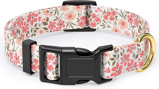 Rnivvi Dog Collar for Large Dogs, Cute Floral Heavy Duty Adjustable Puppy Collar with Quick Release Buckle for Girl & Female, Pet Accessories for Walking Running, L Length 1" Width, Pink White